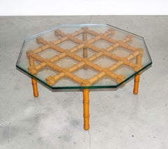 1960s Octagonal Wood and Glass Coffee Table in the Style of Parzinger, MCM