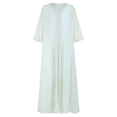 1960s Off-White Chiffon Angel Sleeve Negligee with Tonal Braidwork