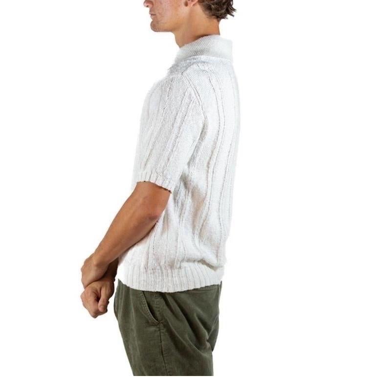 Gray 1960S Off White Cotton Blend Knit Men's Shirt For Sale