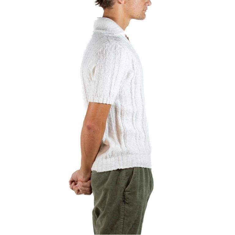 1960S Off White Cotton Blend Knit Men's Shirt For Sale 1