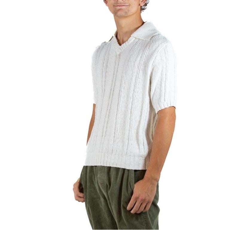 1960S Off White Cotton Blend Knit Men's Shirt For Sale 3