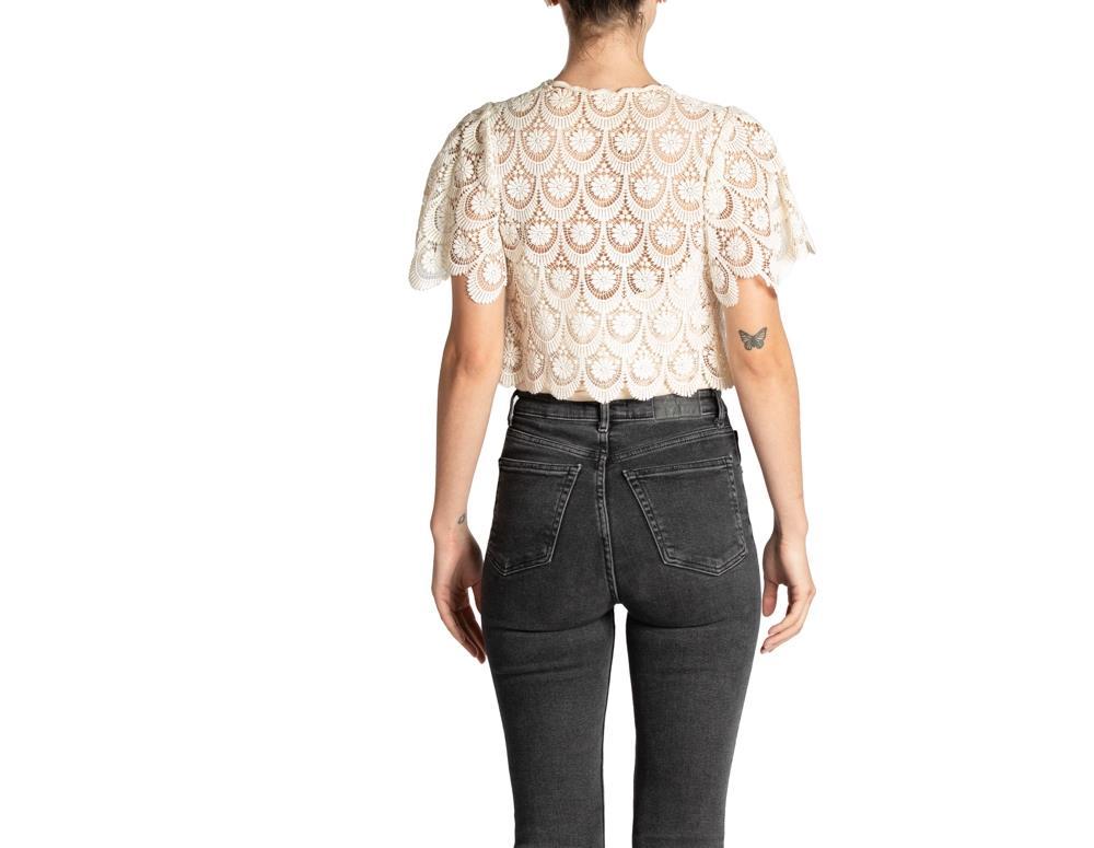 1960S Off White Cotton Lace Crop Top For Sale 2