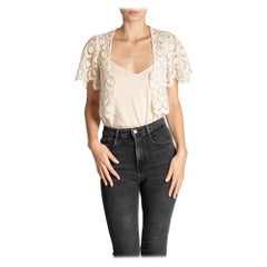 Crop Top in pizzo di cotone bianco sporco degli anni '60