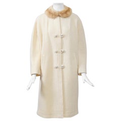 1960s Off-White Wool Coat w/Mink Collar