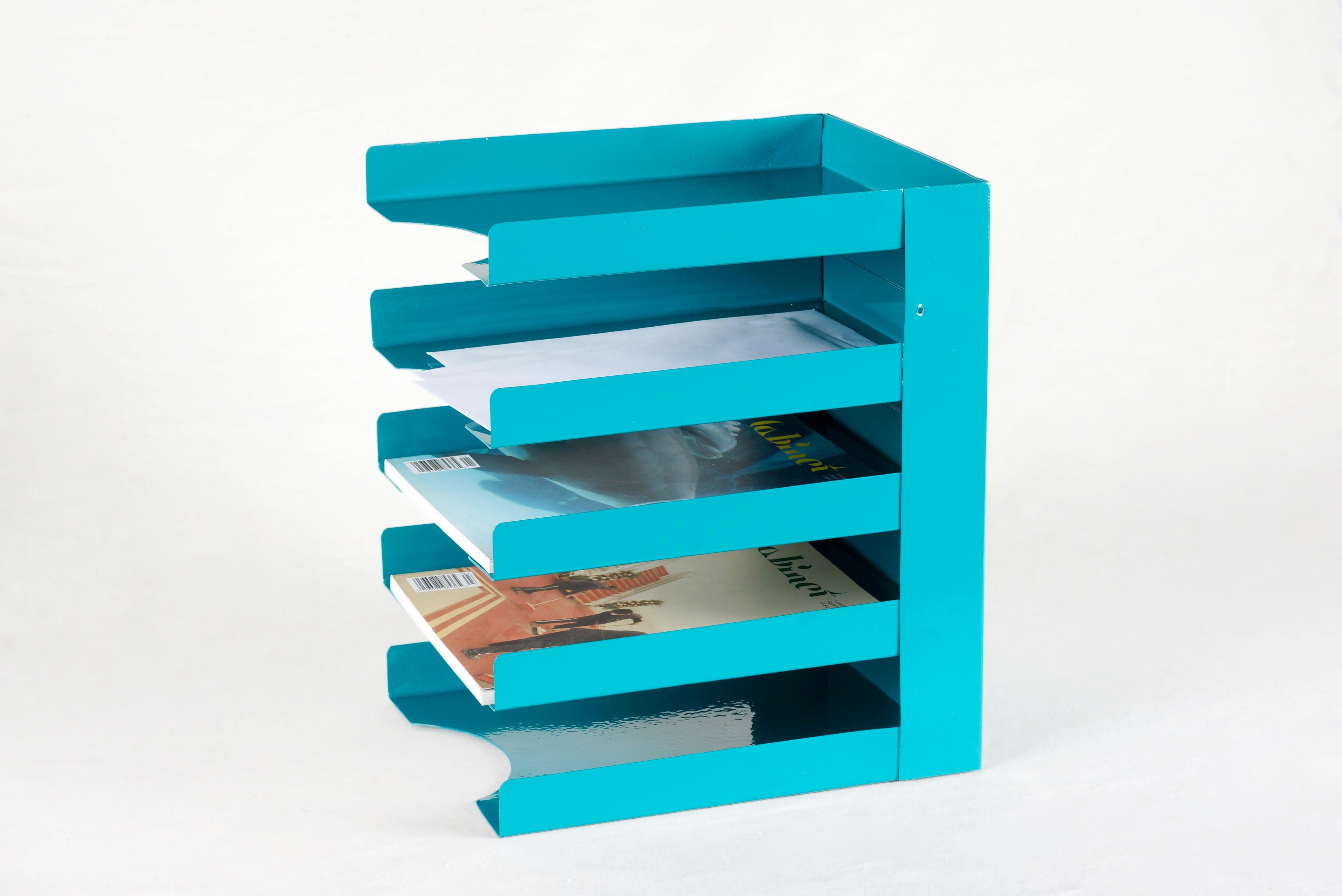 1960s Office Mail Organizer/Magazine Rack Refinished in Teal (Moderne der Mitte des Jahrhunderts)