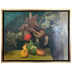 1960s Oil on Canvas, Abstract Nature Morte, Signed and Dated