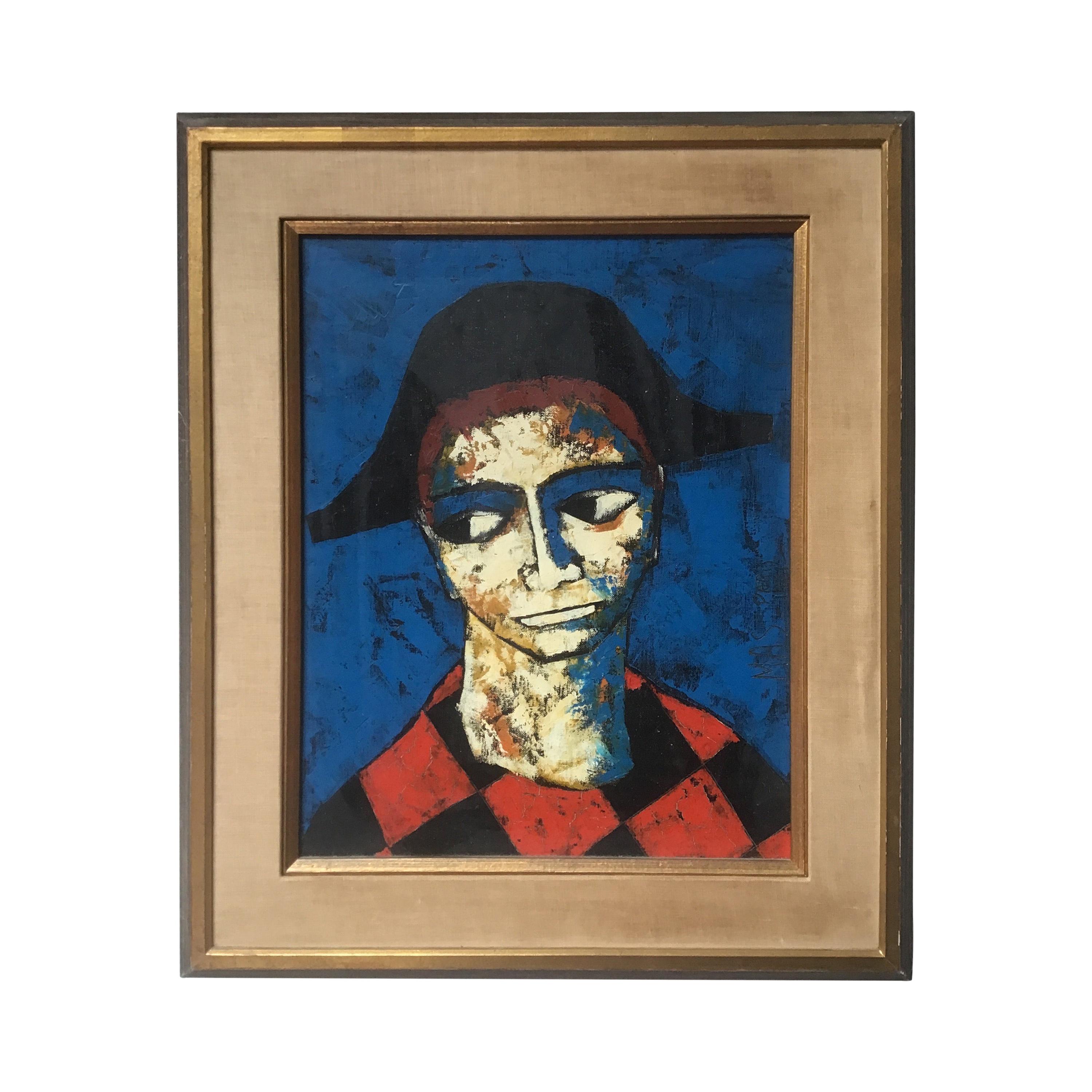 1960s Oil on Canvas of a Harlequin by Pierre Mas