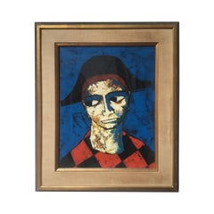 Huile sur toile d'un arlequin des années 1960 de Pierre Mas