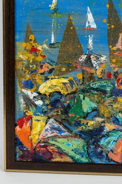 1960s Oil Painting of Ocean Scene by French Artist Norma Bergerac
