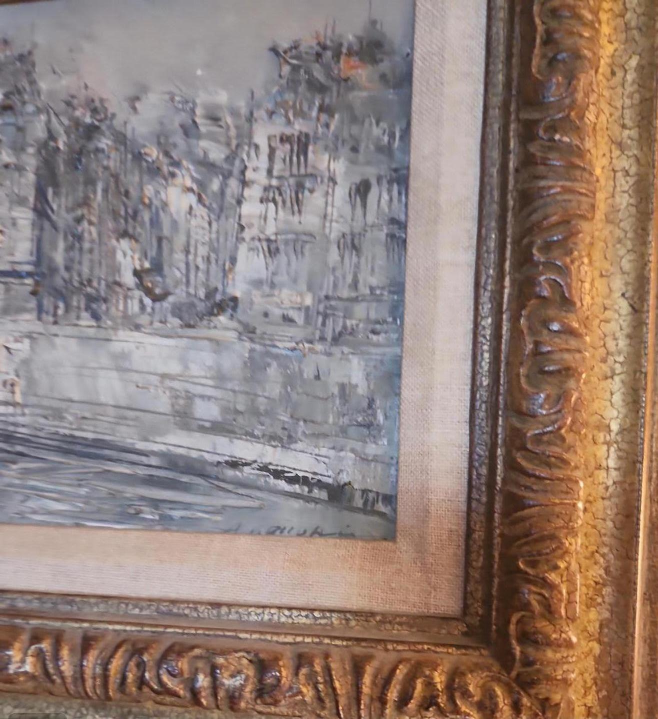 Hand-Painted 1960s Oil Painting of Paris For Sale