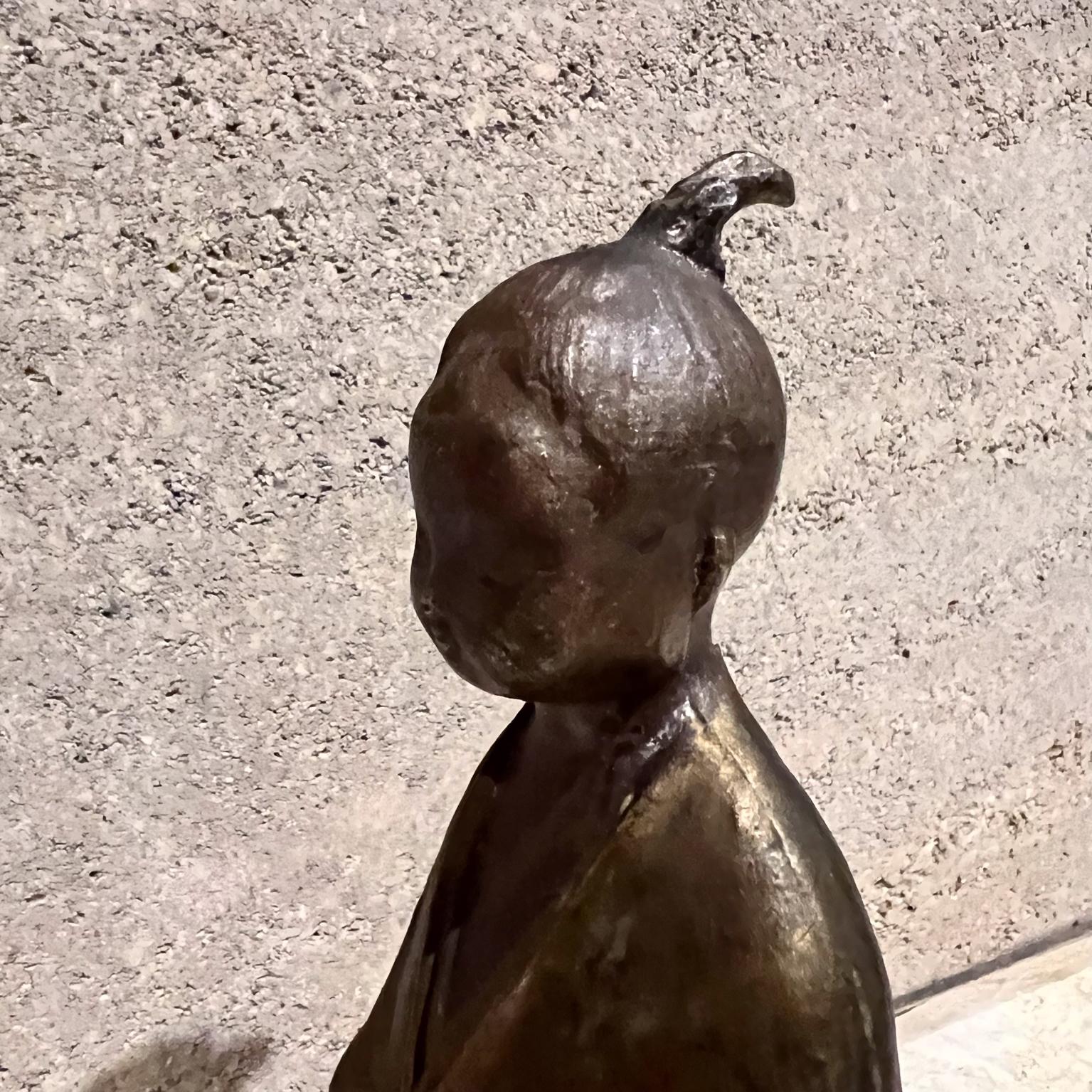1960s Okimono Figurine Selflessness Child Gilded Cast Iron In Good Condition In Chula Vista, CA
