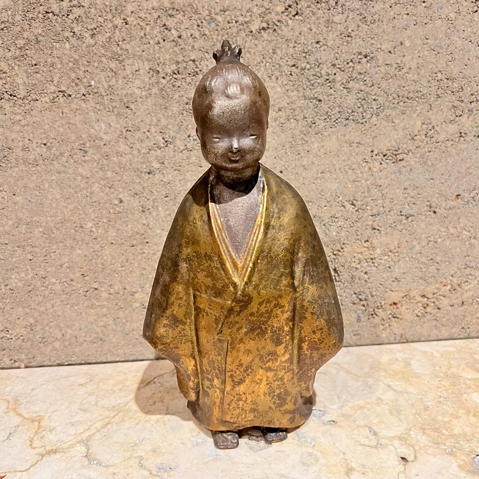 Mid-20th Century 1960s Okimono Figurine Selflessness Child Gilded Cast Iron