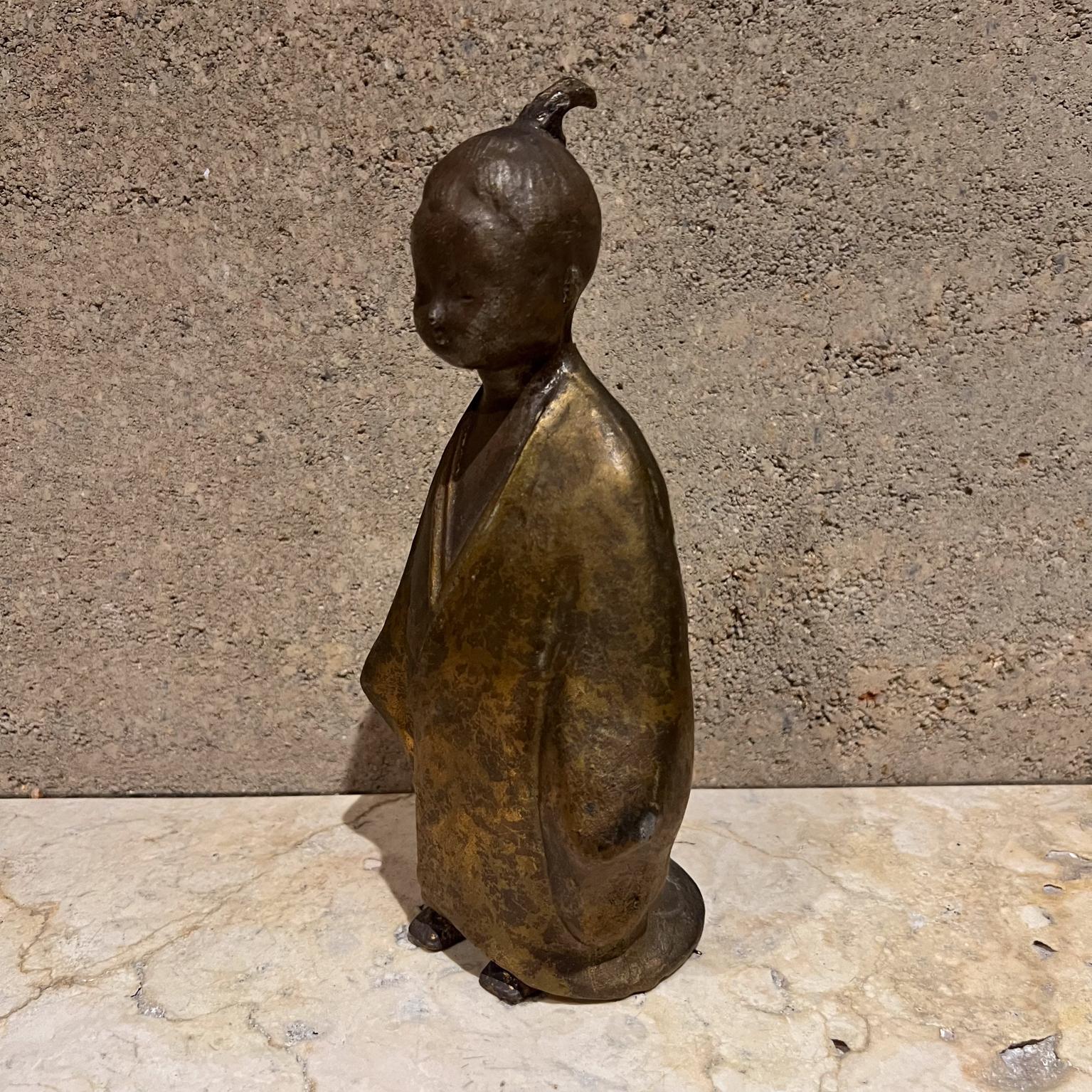 1960s Okimono Figurine Selflessness Child Gilded Cast Iron 1