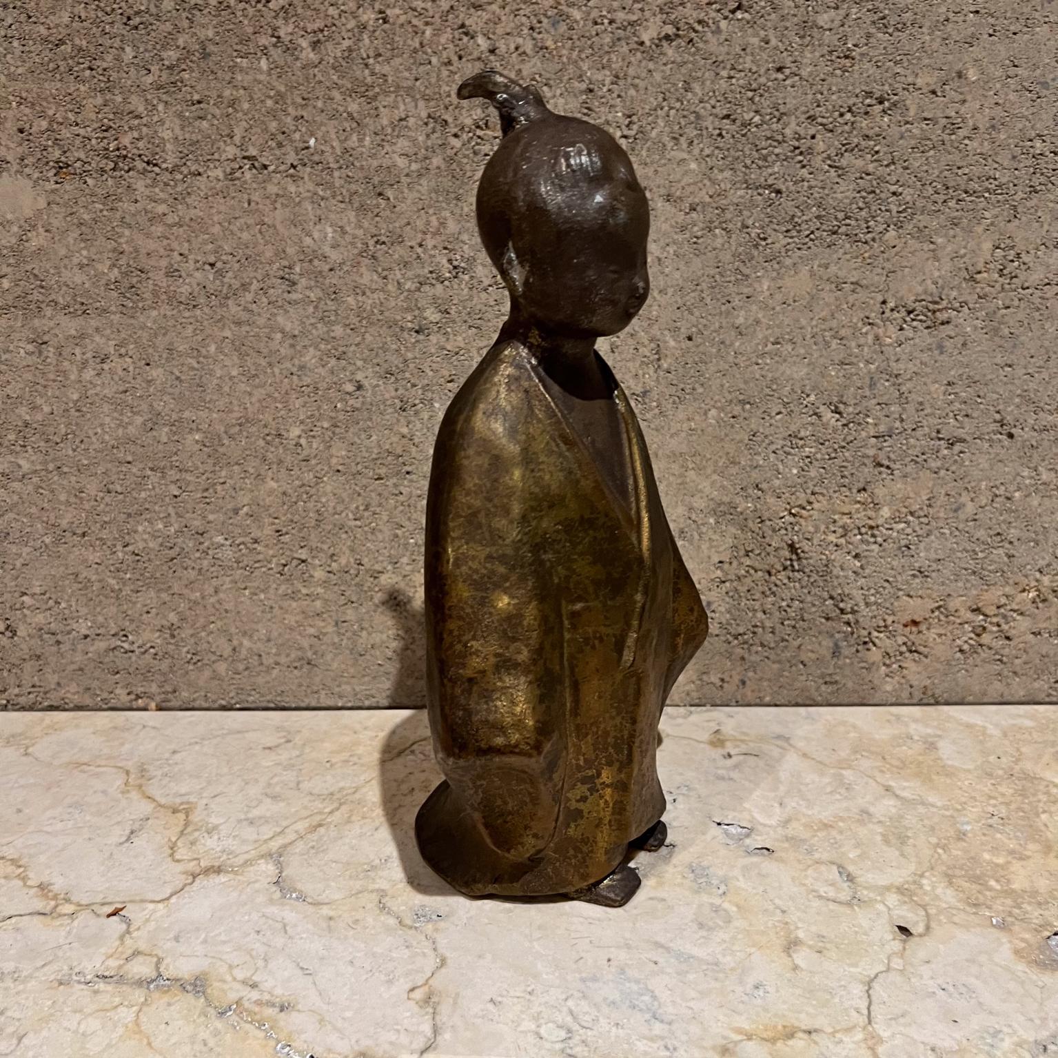 1960s Okimono Figurine Selflessness Child Gilded Cast Iron 2