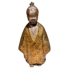 Figurine Okimono des années 1960 Selflessness Child Gilded Cast Iron