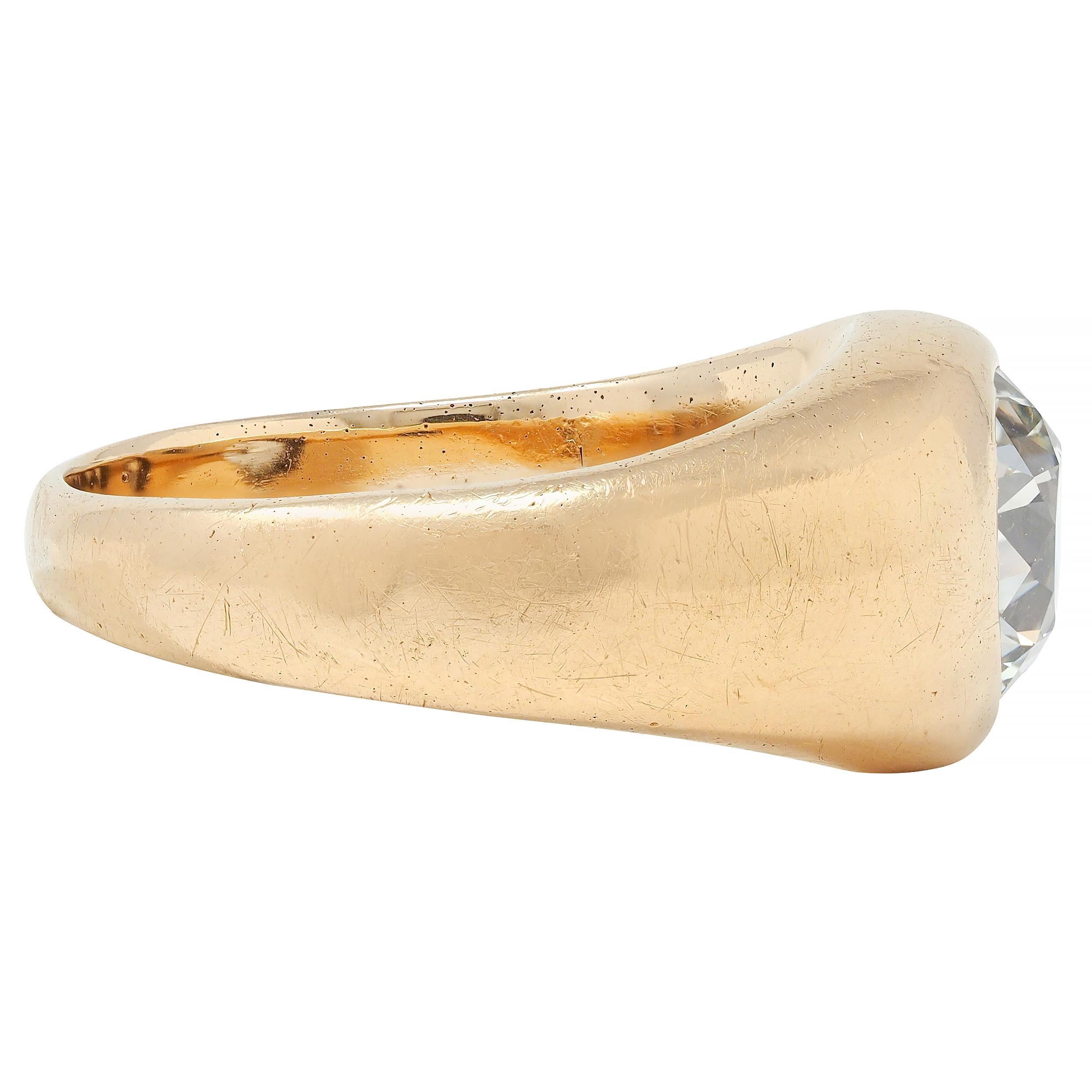 1960's Old European Cut Diamond 14K Yellow Gold Vintage Unisex Signet Ring For Sale 1