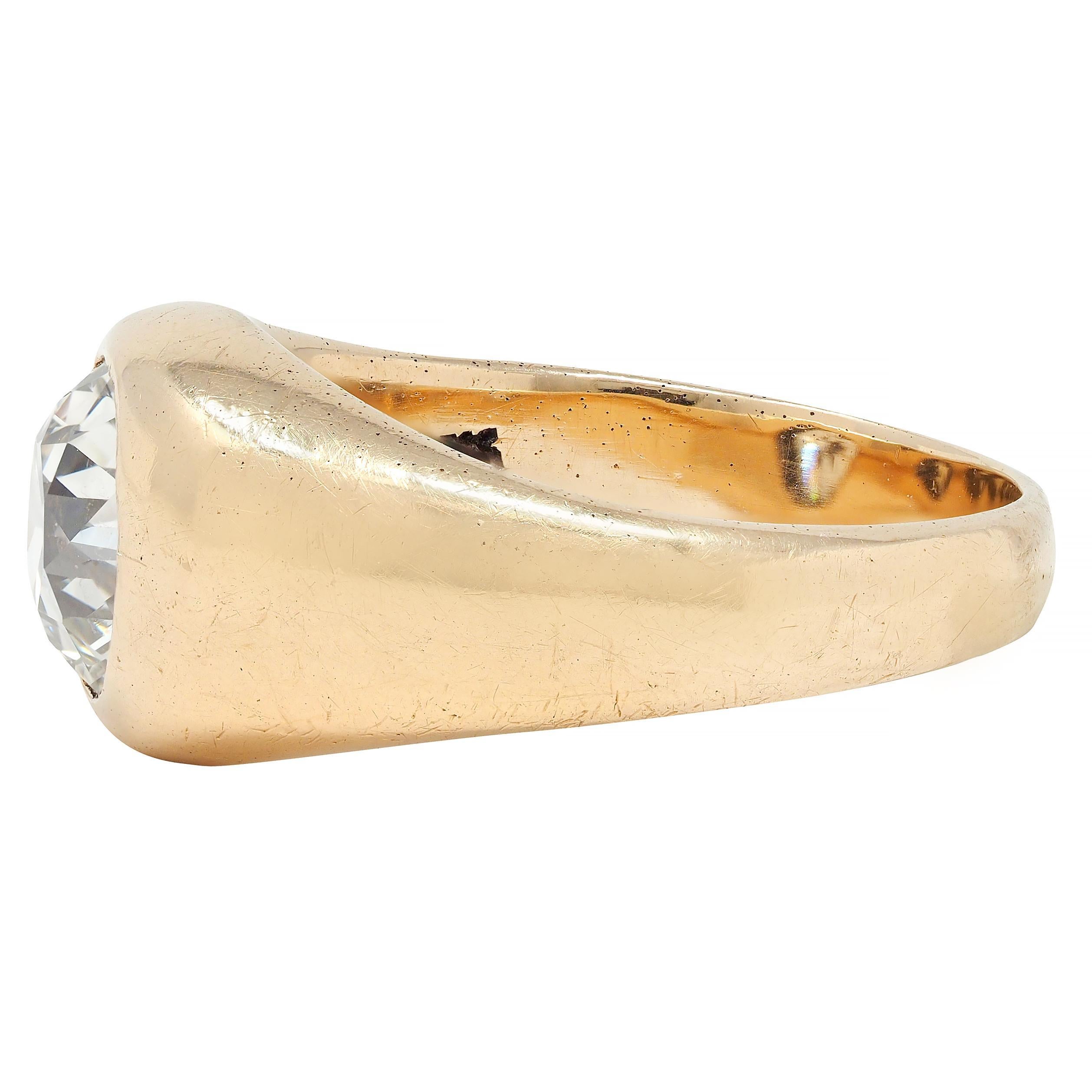 1960's Old European Cut Diamond 14K Yellow Gold Vintage Unisex Signet Ring For Sale 3