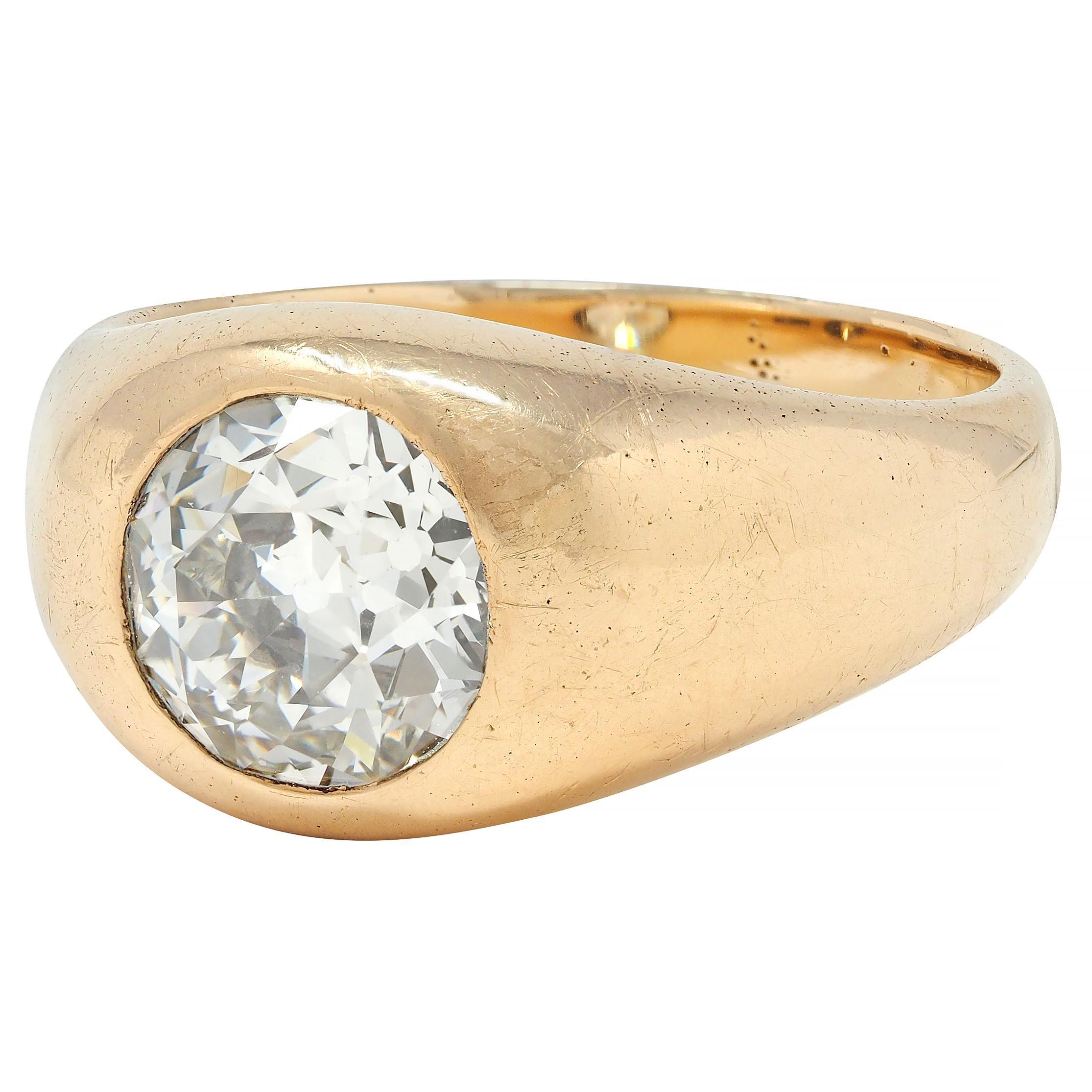 1960's Old European Cut Diamond 14K Yellow Gold Vintage Unisex Signet Ring For Sale 4