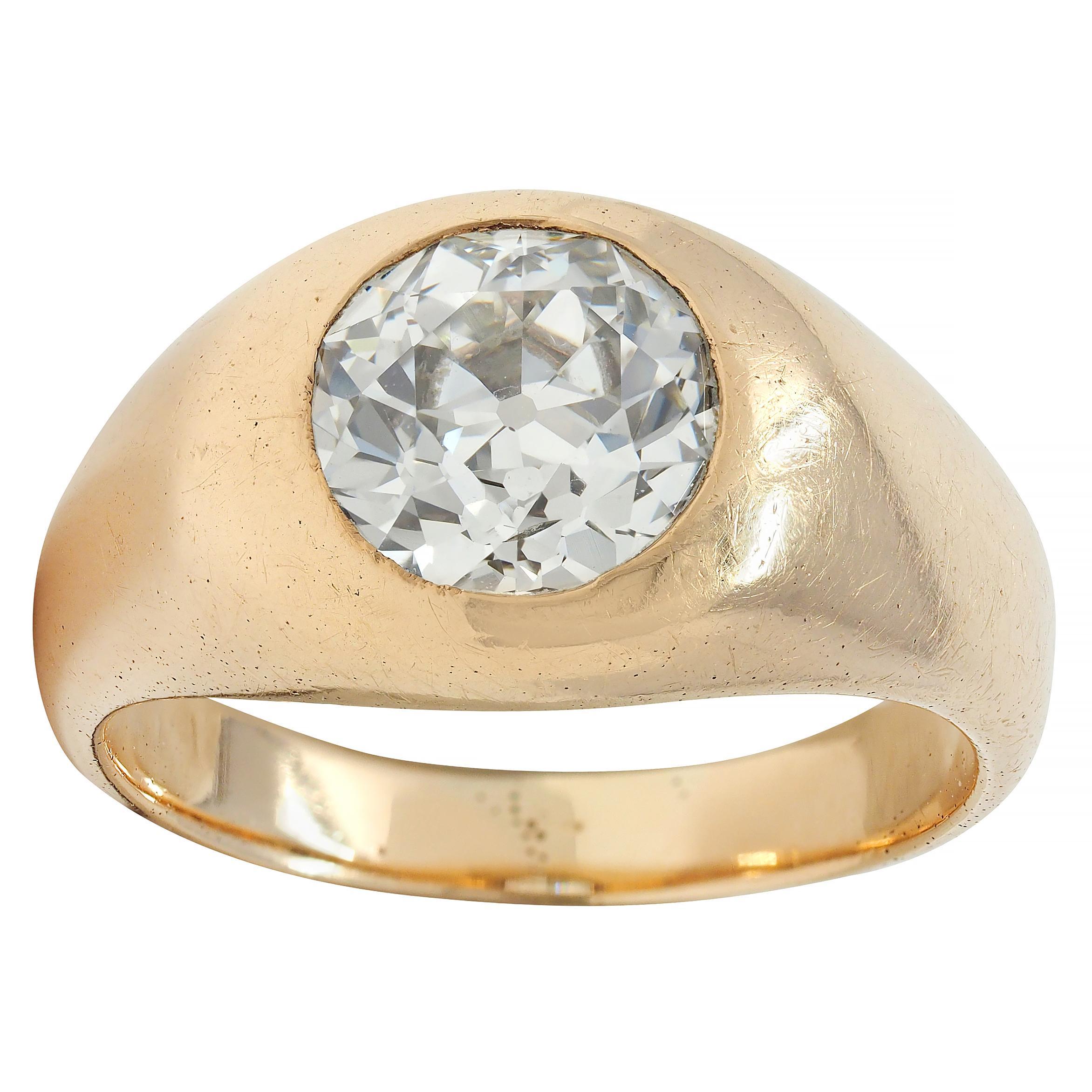 1960's Old European Cut Diamond 14K Yellow Gold Vintage Unisex Signet Ring For Sale 5