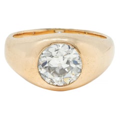 1960er Jahre Old European Cut Diamant 14K Gelbgold Vintage Unisex Siegelring, Vintage