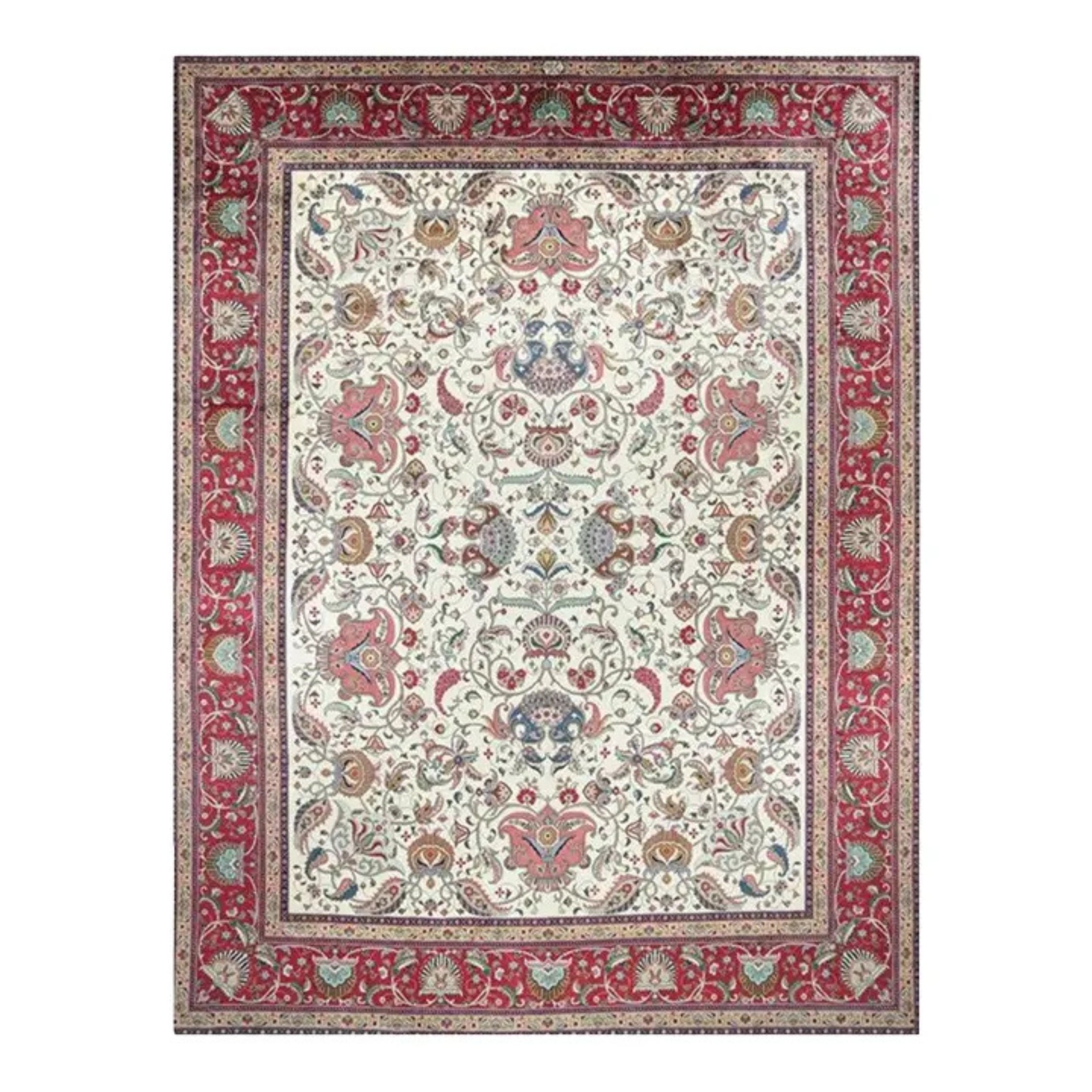 1960s Old Handwoven Wool Persian Tabriz Area Rug – Floral Design, 11'0" x 15'0"
