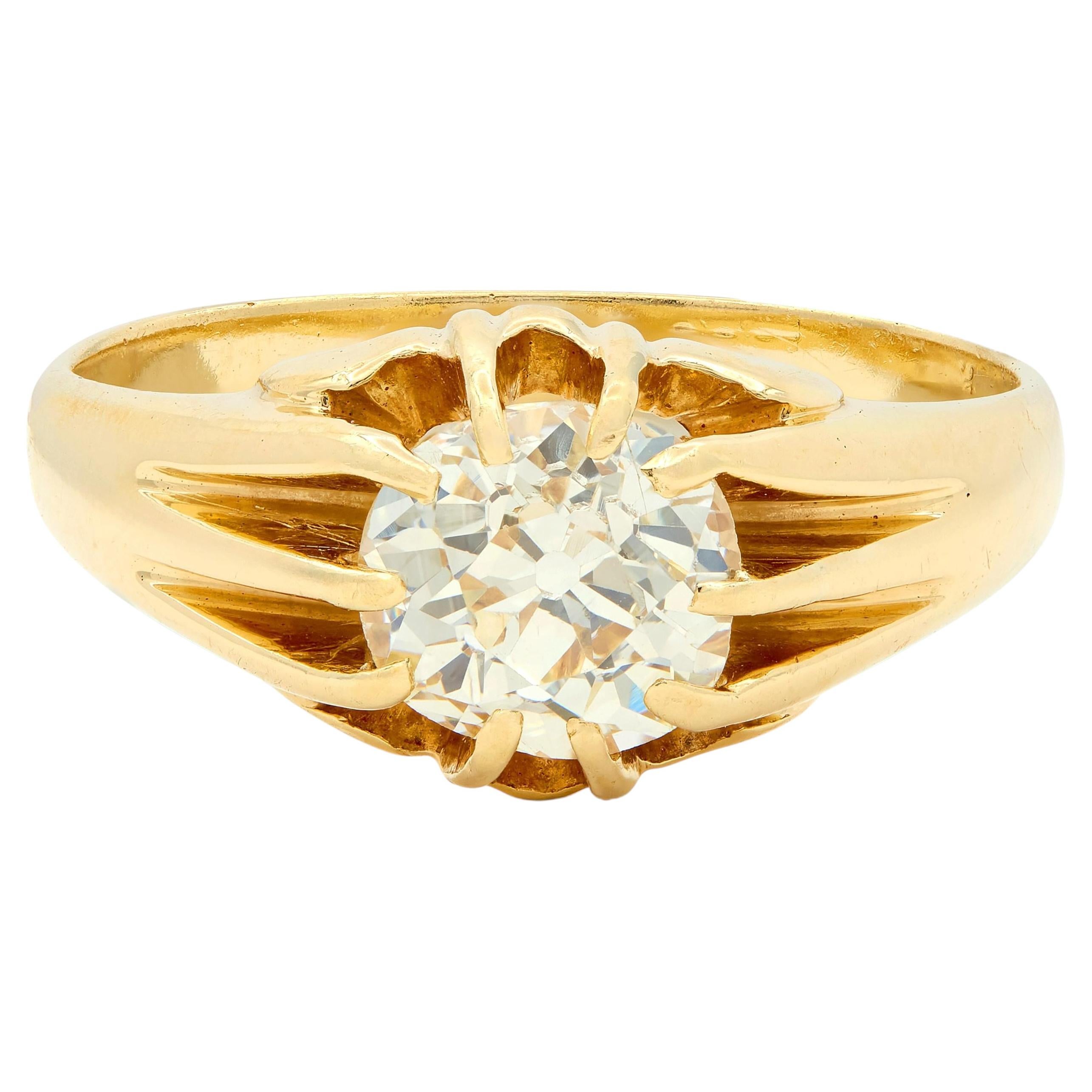 Bague de fiançailles vintage de style « Belcher » en or jaune 18 carats, sertie d'un diamant « Old Mine » des années 1960
