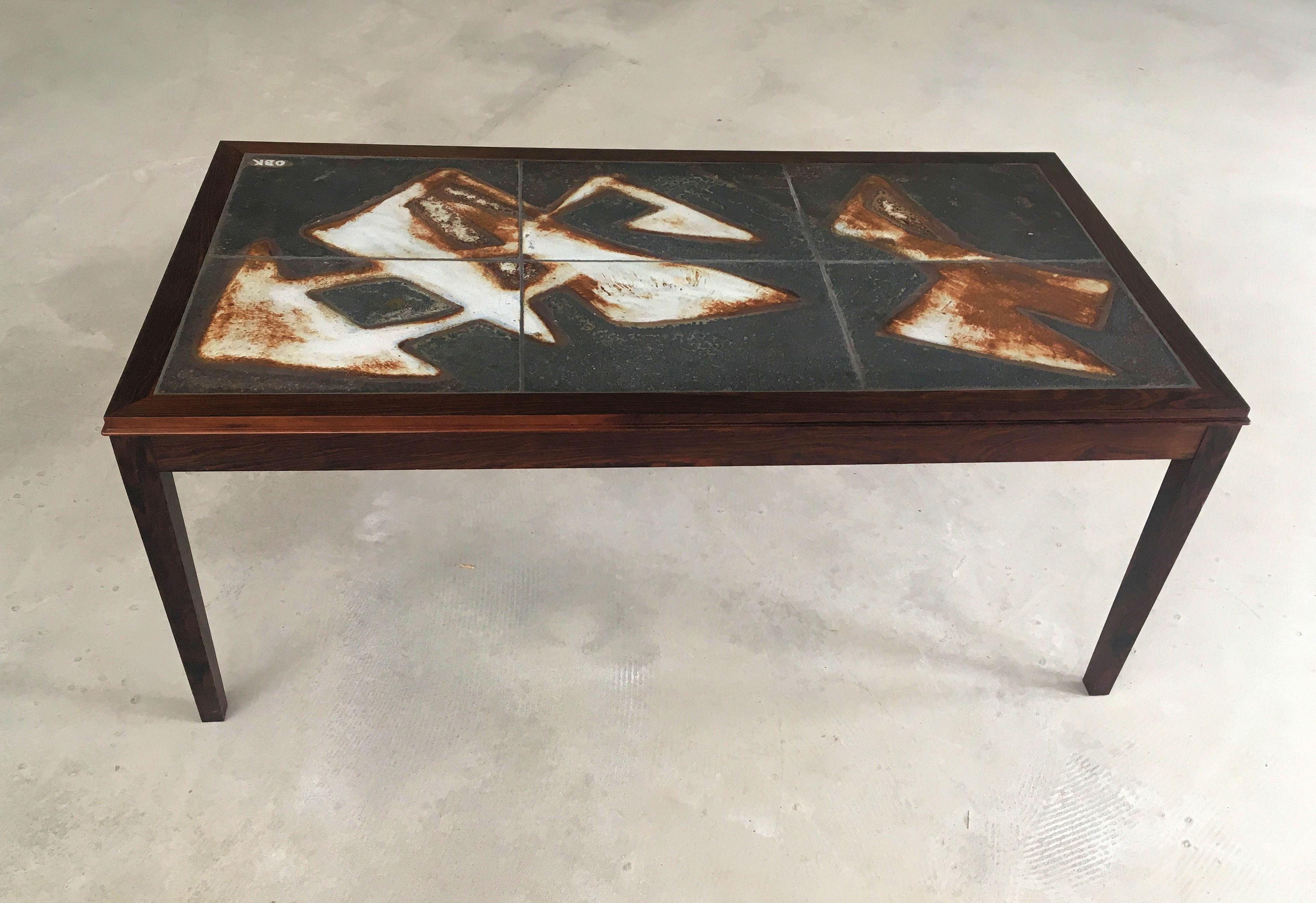 Scandinavian Modern 1960s Ole Bjorn Krüger Fully Restored Tile Topped Coffee Table in Rosewood For Sale