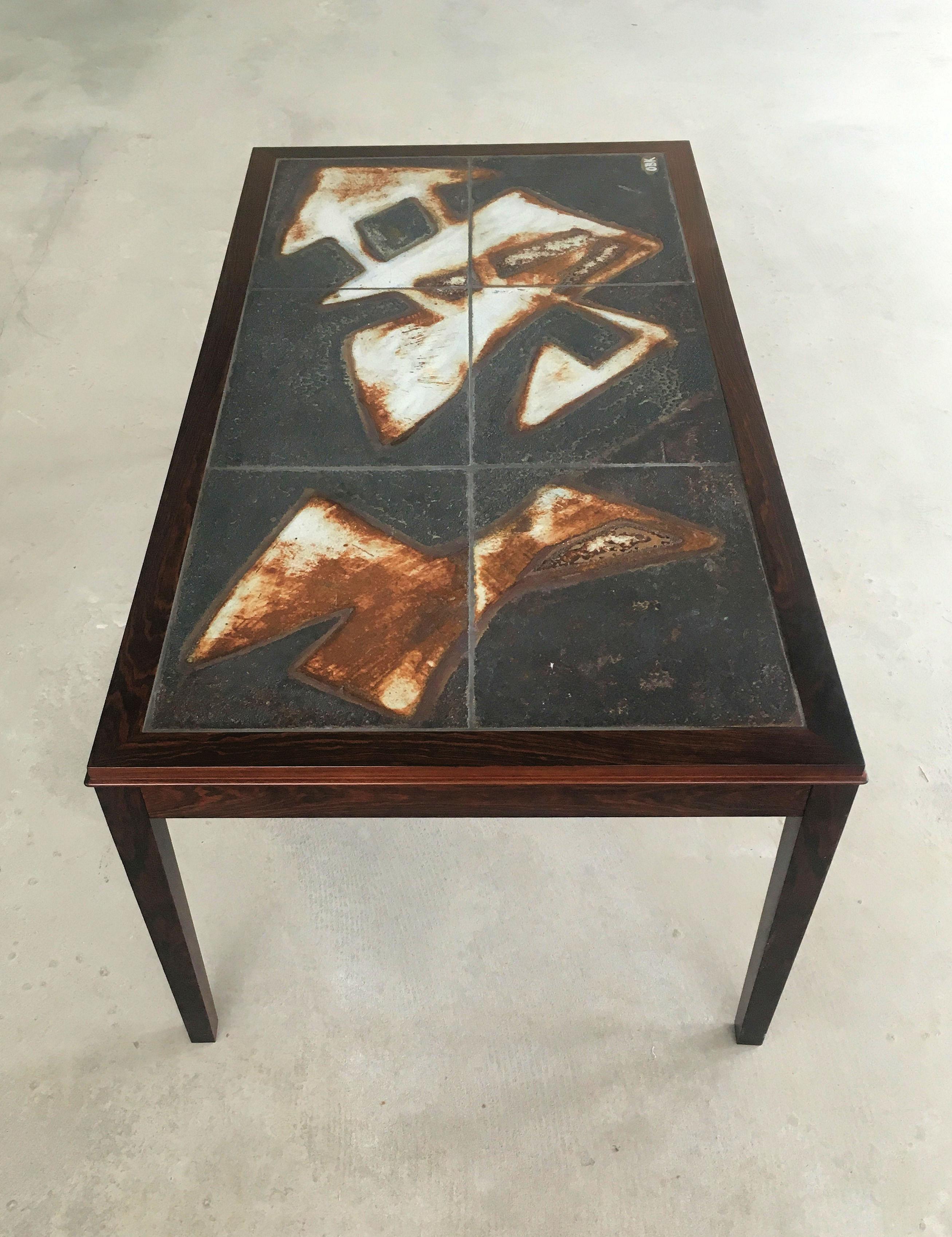 1960s Ole Bjorn Krüger Fully Restored Tile Topped Coffee Table in Rosewood In Excellent Condition For Sale In Knebel, DK