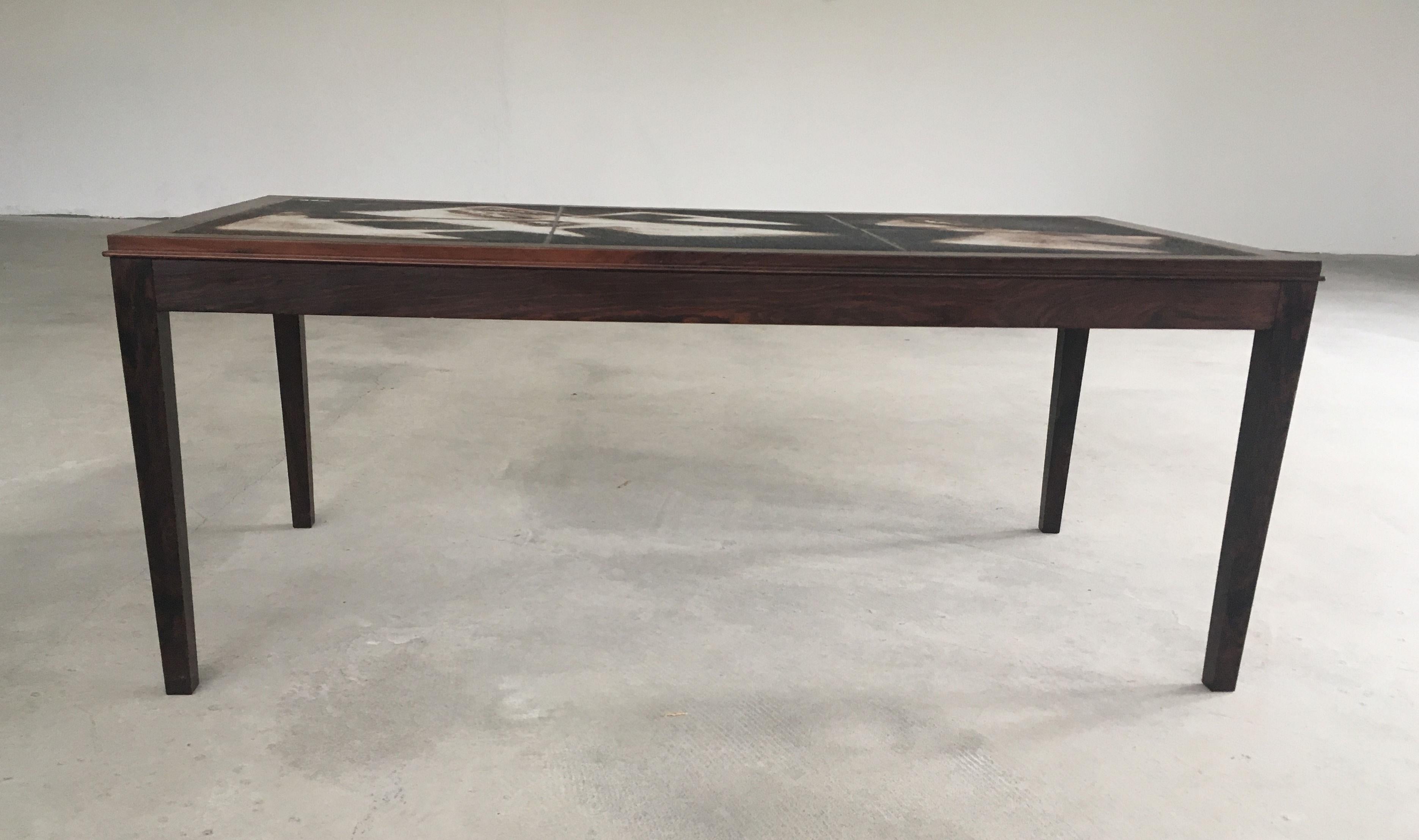 Scandinavian Modern 1960s Ole Bjorn Krüger Fully Restored Tile Topped Coffee Table in Rosewood For Sale