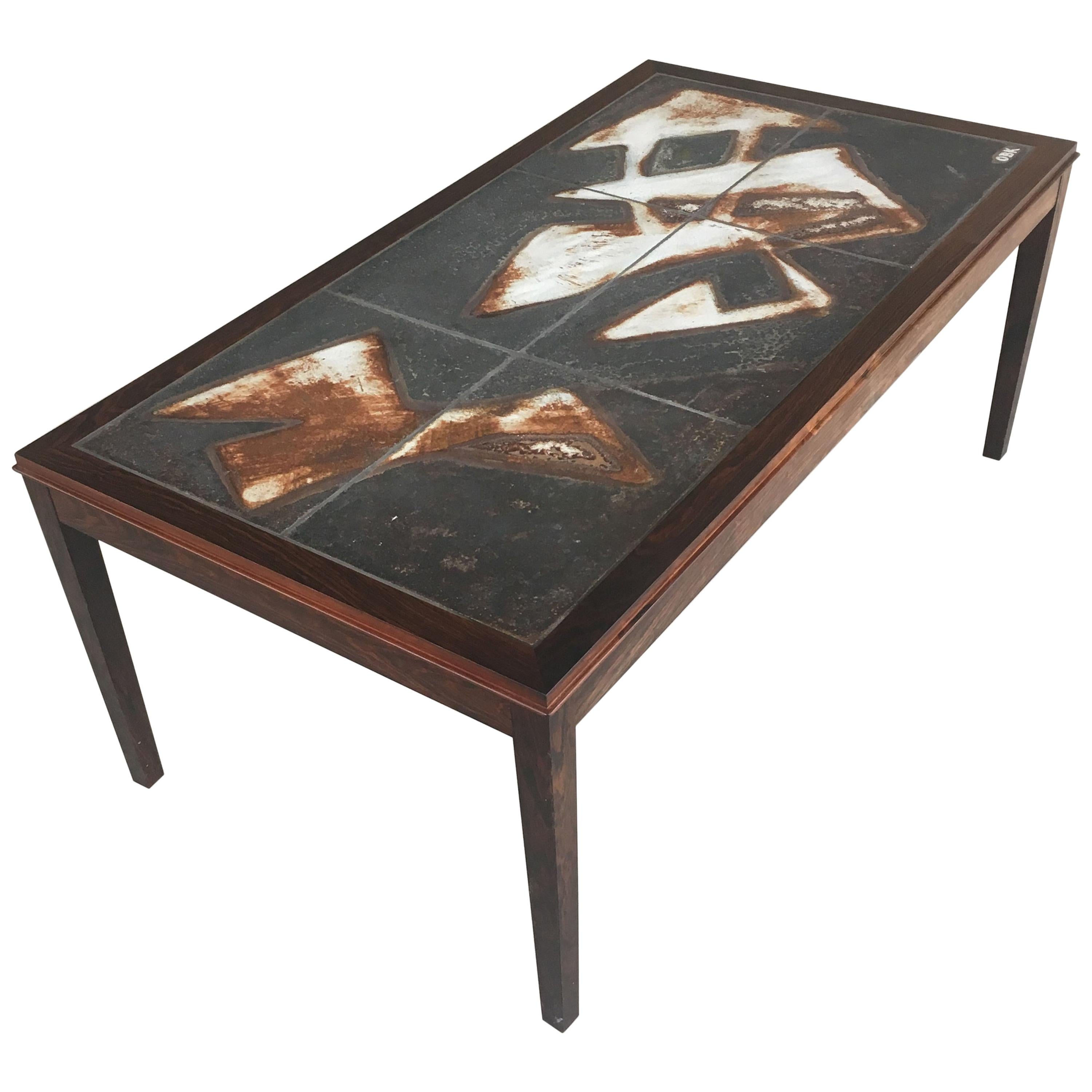 1960s Ole Bjorn Krüger Fully Restored Tile Topped Coffee Table in Rosewood For Sale