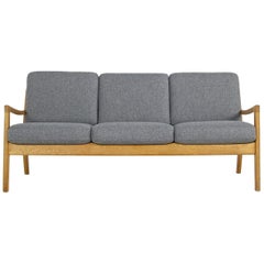 1960s Ole Wanscher Oak Sofa, New Upholstery in Grey, Danish Modern, Midcentury