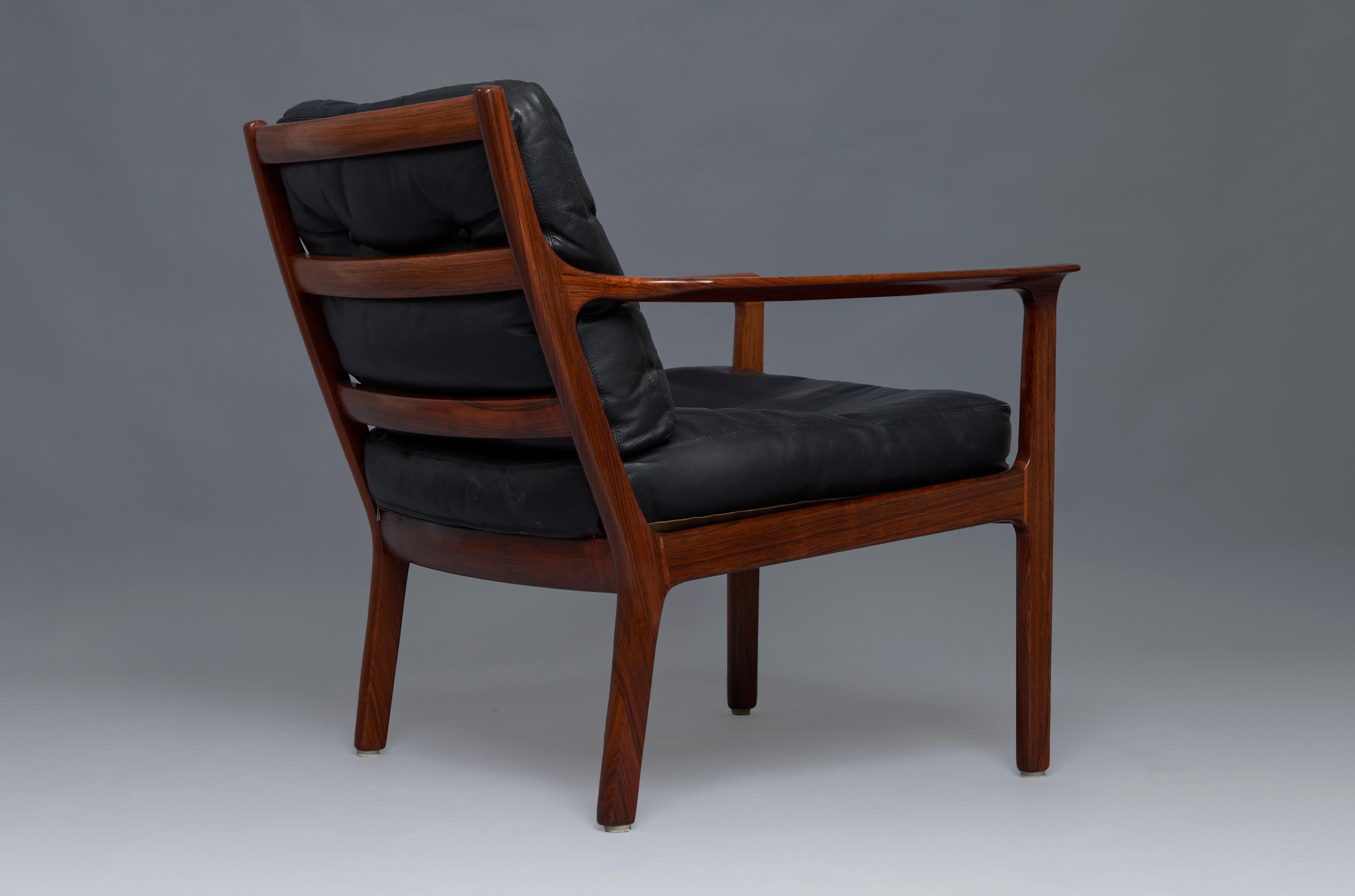 1960'S Ole Wanscher Pair of Easy Chairs in Leather and Rosewood In Good Condition In Madrid, ES