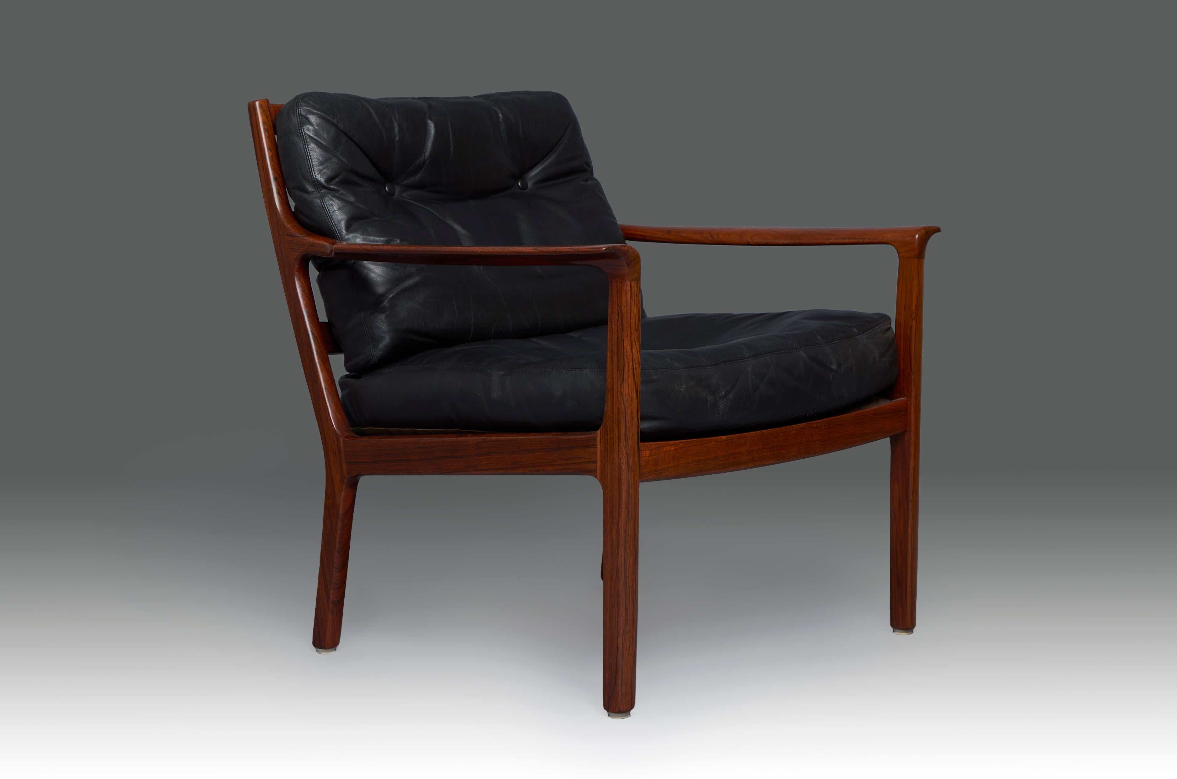 1960'S Ole Wanscher Pair of Easy Chairs in Leather and Rosewood 1