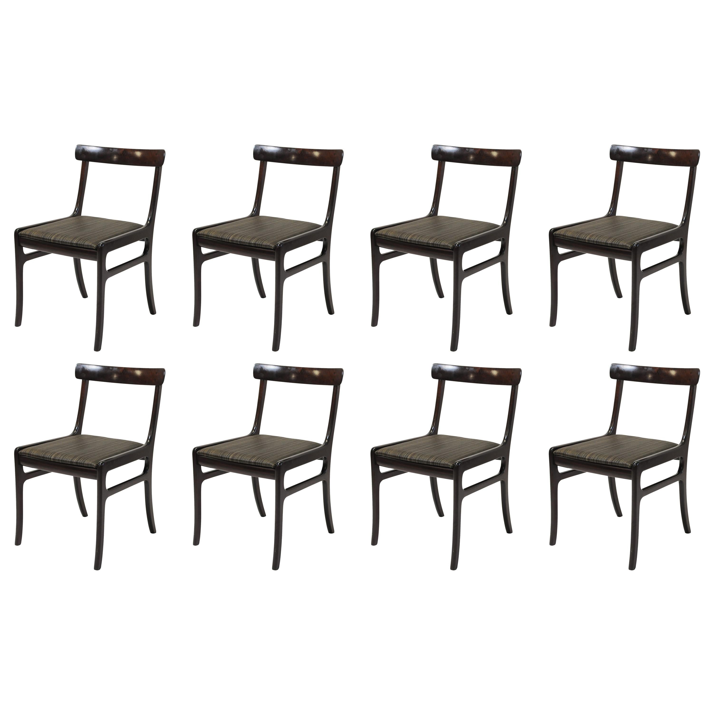 Ole Wanscher Set of Eight Refinished Mahogany Dining Chairs, Custom Upholstery