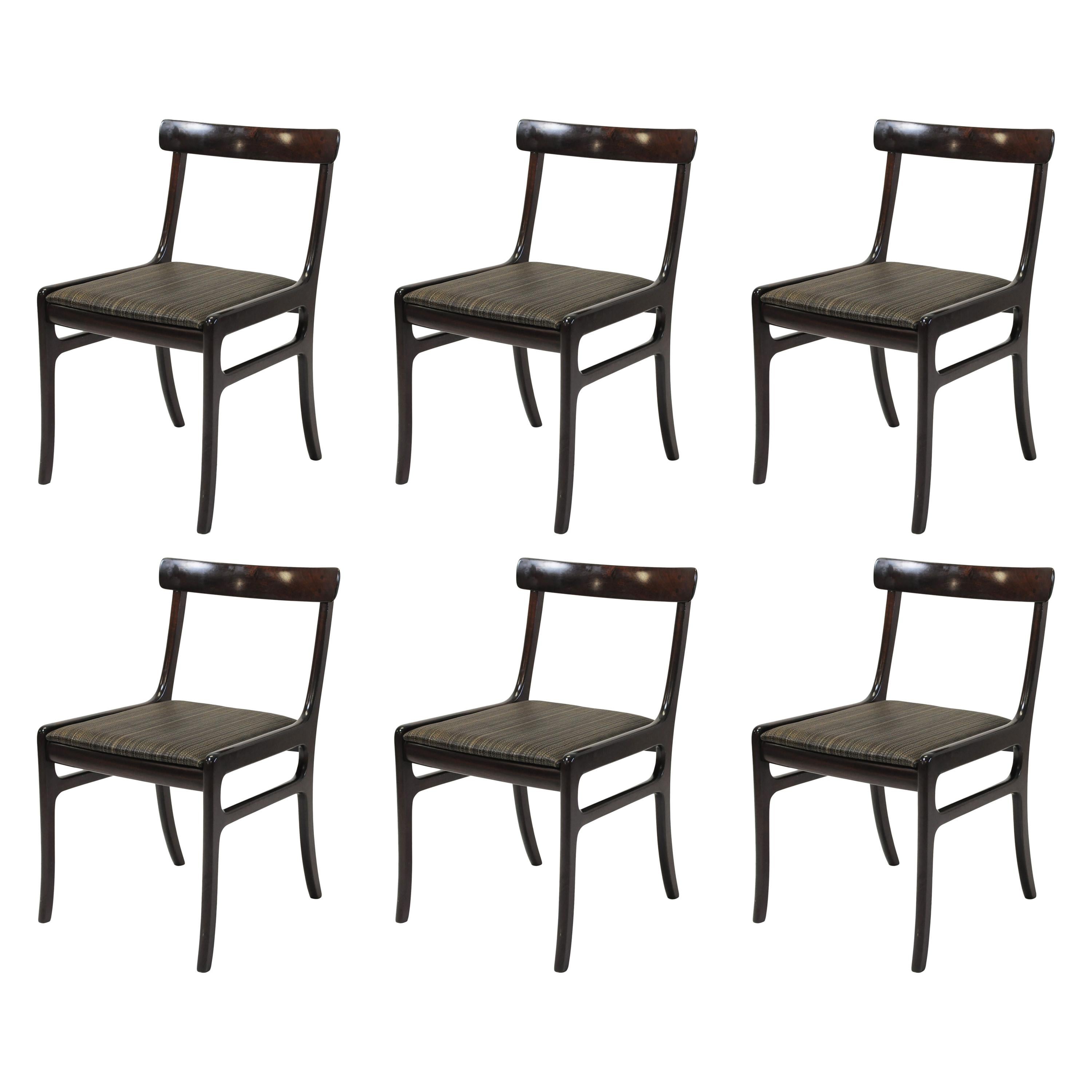 Ensemble de six chaises de salle à manger en acajou restauré, tapissées sur mesure, Ole Wanscher