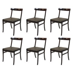 Ole Wanscher set of Six Refinished Mahogany Dining Chairs, Custom Upholstery