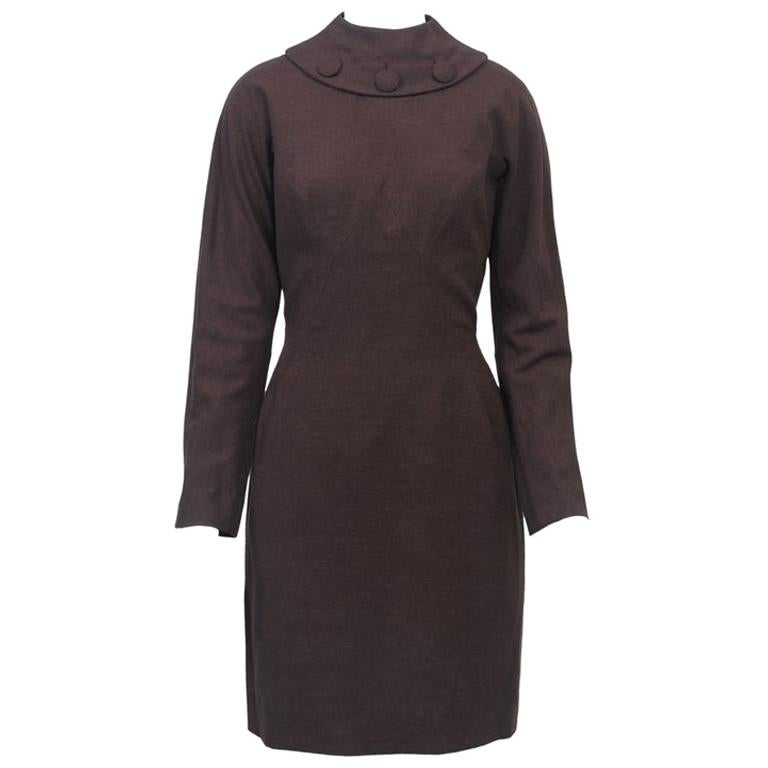 1960s Oleg Cassini Brown Jersey Dress