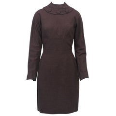 1960s Oleg Cassini Brown Jersey Dress