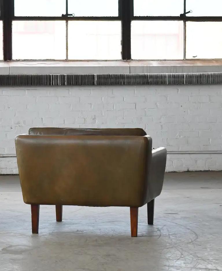 Mid-20th Century 1960's Olive Brown Leather Lounge Chair with Ottoman by Illum Wikkelsø For Sale