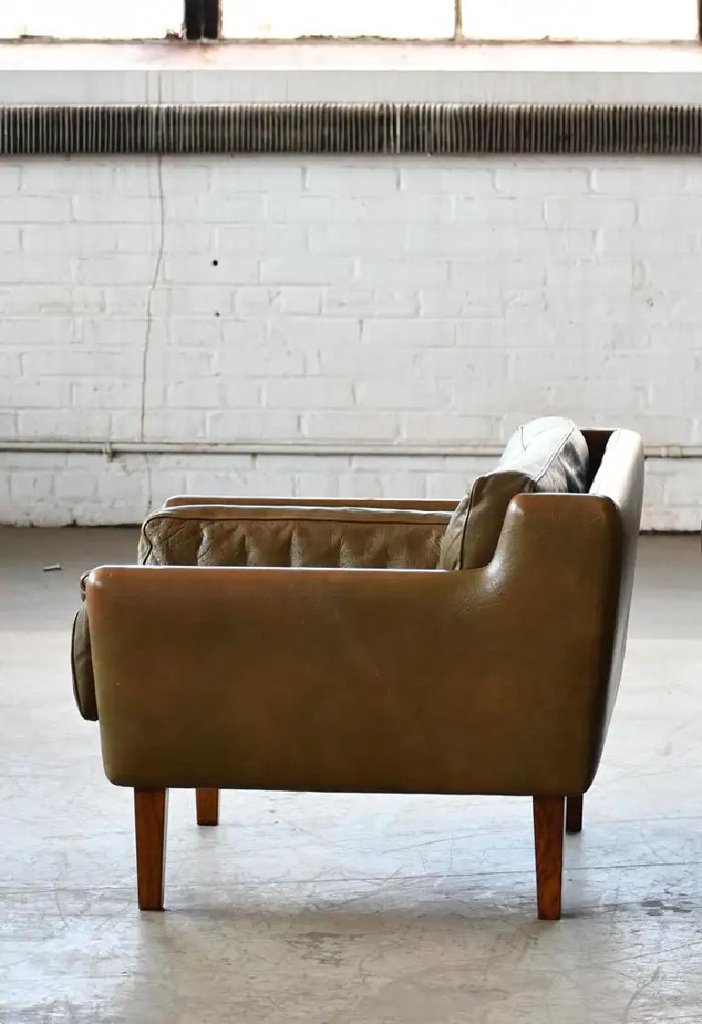 1960's Olive Brown Leather Lounge Chair with Ottoman by Illum Wikkelsø For Sale 1