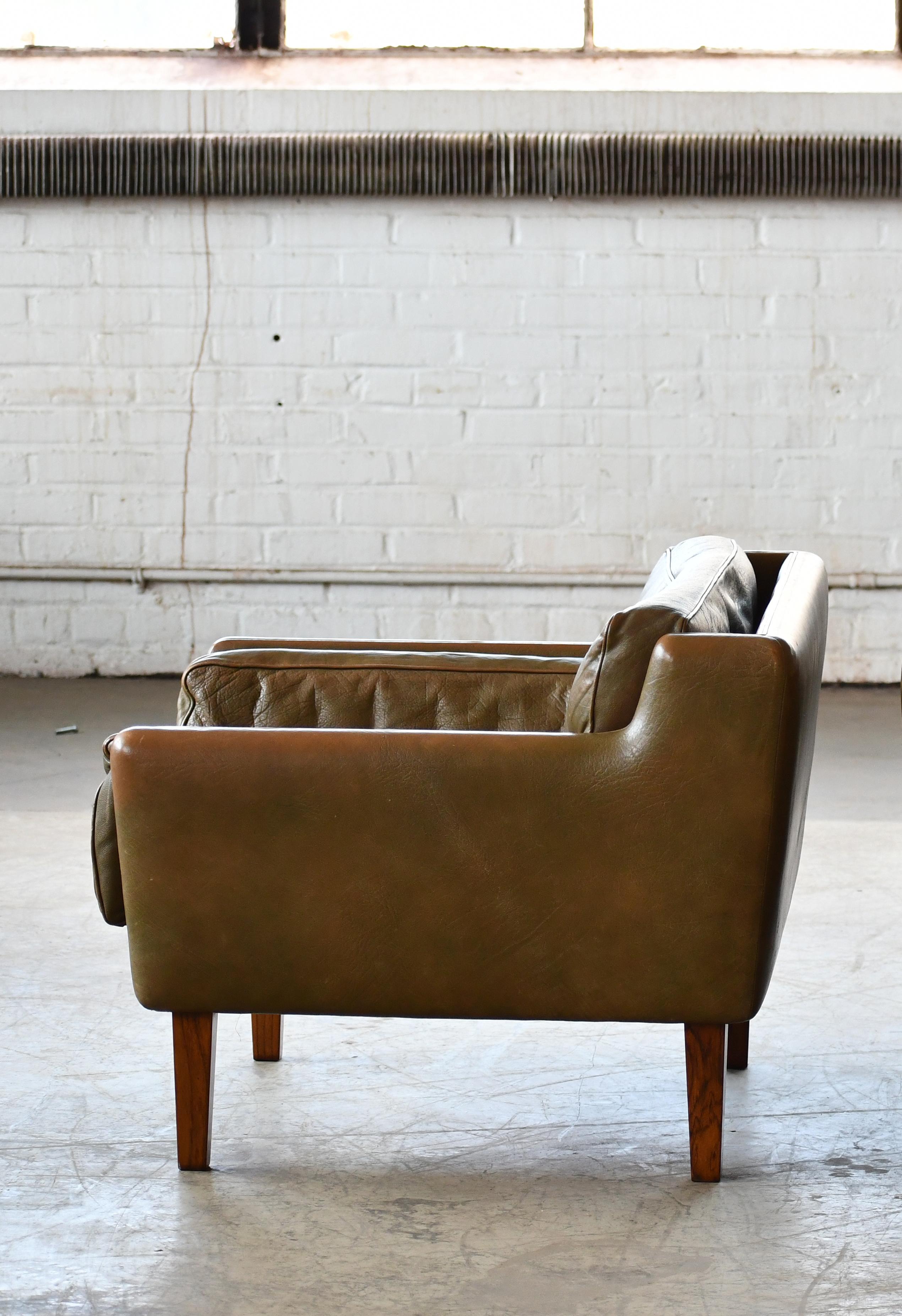 1960's Olive Brown Leather Lounge Chair with Ottoman by Illum Wikkelsø 3