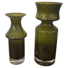 1960s Olive Green Glass Vase by Tamara Aladin for Riihimäen Lasi Oy, Finland