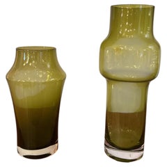 1960s Olive Green Glass Vase by Tamara Aladin for Riihimäen Lasi Oy, Finland