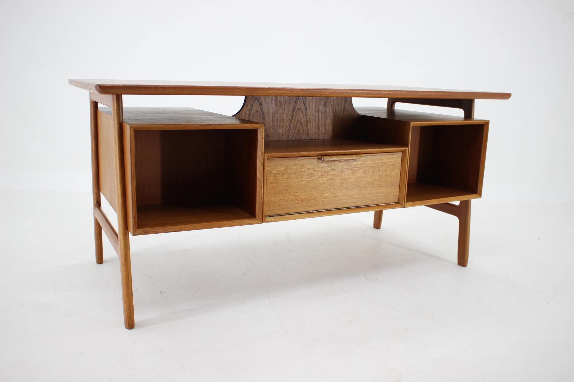 1960s Omann Jun Model 75 Freestanding Teak Writing Desk, Denmark 1