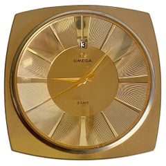 1960s Omega 8-Day Solid Brass Gold Gilt Desk Clock Ref. 5550