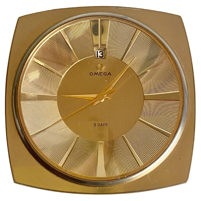 1960s Omega 8Day Solid Brass Gold Gilt Desk Clock Ref. 5550 For Sale at 1stDibs