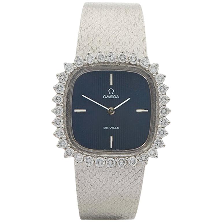 1960s Omega De Ville Diamonds White Gold Wristwatch