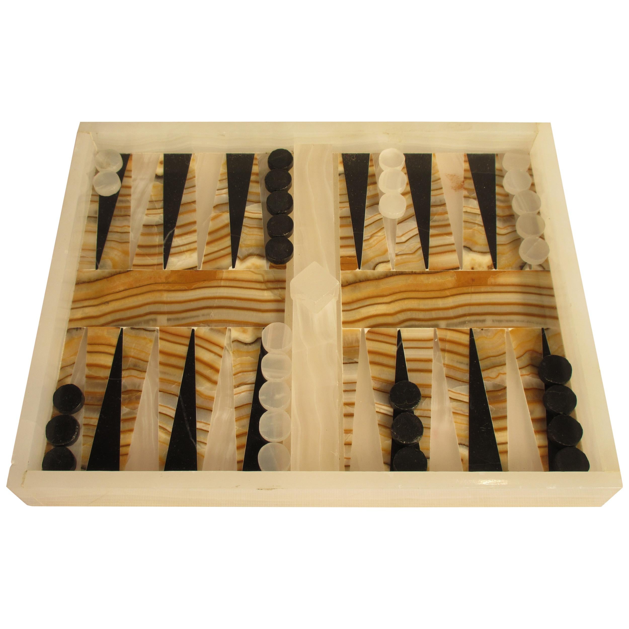 1960s Onyx and Marble Backgammon Set