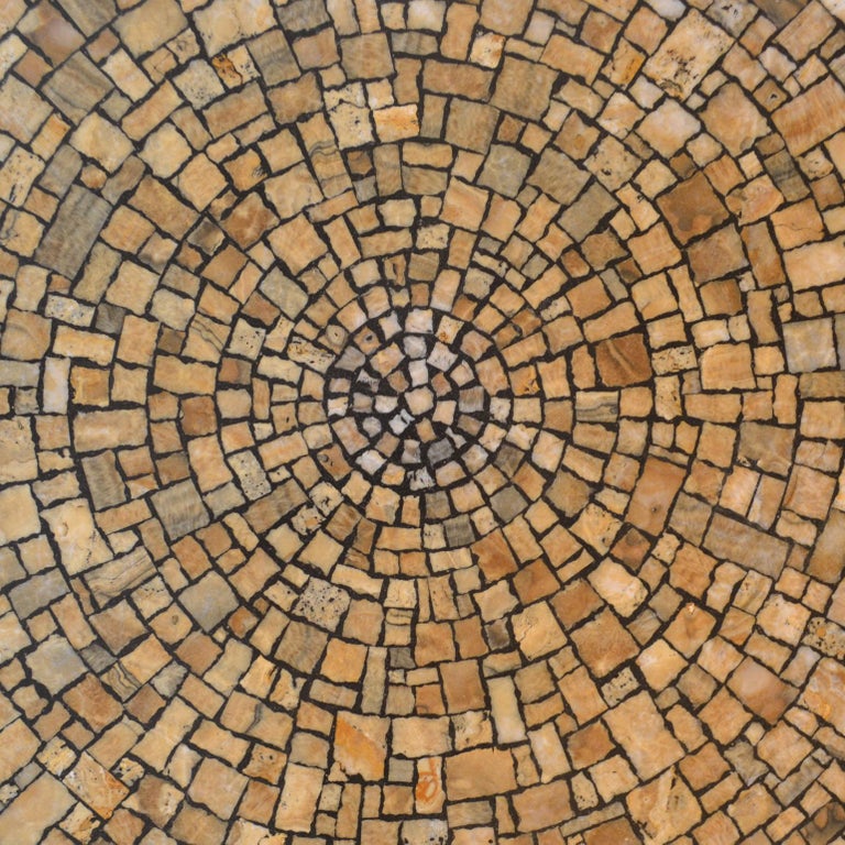 1960s Onyx Array Mosaic Round Coffee Table on Chrome Legs For Sale at