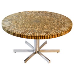 1960s Mosaic Round Coffee Table with an Array of Onyx on Chrome Legs